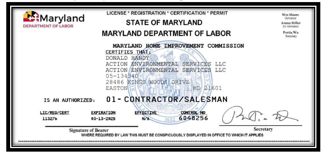Maryland Home Improvement License